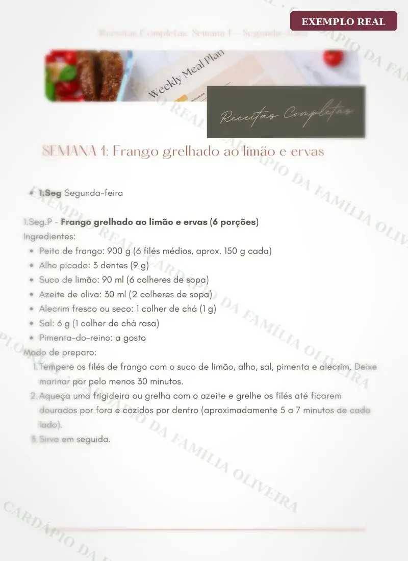 Exemplo real de receita do caderno do cardápio personalizado da Camila Vieira